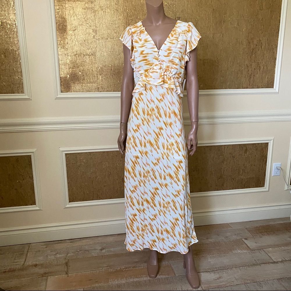 NEW RAHI ivory/yellow marble print midi dress L - Picture 2 of 7